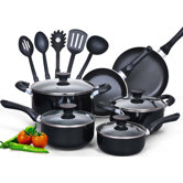15 Piece Soft Handle Nonstick Cookware Set