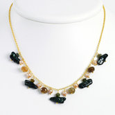 Vermeil Green Peach Cult. Pearl Tourmaline Necklace 16 In - Lobster Claw