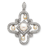 Sterling Silver Imitation Pearl and CZ Pendant