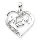 Sterling Silver MOM CZ Heart Pendant