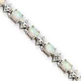 Sterling Silver Opal and Diamond Bracelet - Box Clasp