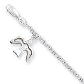 Sterling Silver Lobster Claw Dove Charm Bracelet