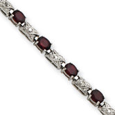Sterling Silver Box Clasp Garnet and Diamond X and O Bracelet