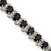 Sterling Silver Box Clasp Genuine Sapphire and Diamond Bracelet