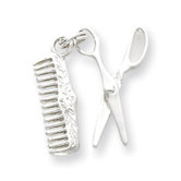 Sterling Silver Textured Comb and Scissor Charm
