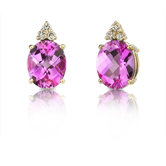 14 Karat Yellow Gold 8.00 carats Oval Checkerboard Cut Garnet Diamond Earrings