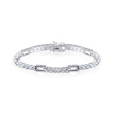Classic Split Style Round Cut Gemstone Bracelet in Sterling Silver