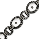 Spirit of Vintage Sterling Silver Marcasite and White Mother of Pearl Art Deco Style 71 2 inches Oval Link Bracelet