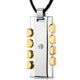 Stainless Steel Yellow Gold tone Rivet Design Dog Tag Pendant with adjustable Black Cord