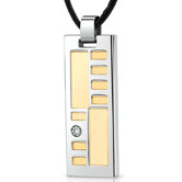 Stainless Steel Two tone Solitaire CZ Fancy Dog Tag Pendant with Adjustable Black Cord