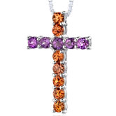 1.50 Carats Total Weight Round Shape Padparascha Sapphire and Amethyst Pendant Necklace