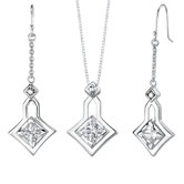Princess Cut Pendant Earrings Set in Sterling Silver