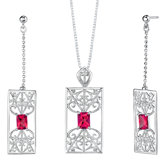 2.5" Radiant Cut Gemstone Pendant Earrings Set in Sterling Silver
