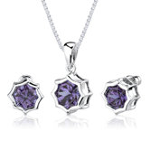 Exclusive Splendor Carats Concave-Cut Snowflake Shape Alexandrite Pendant Earring Set in Sterling Silver