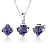 Classic Magic 8.25 Carats Checkerboard Lily Cut Alexandrite Pendant Earring Set in Sterling Silver