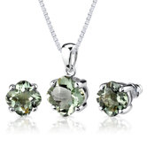 Classic Excellence 6.50 Carats Checkerboard Lily Cut Green Amethyst Pendant Earring Set in Sterling Silver