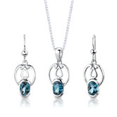 Sterling Silver 2.00 Carat Oval Shape Gemstone Pendant Earrings and 18" Necklace Set