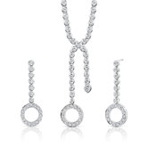Brilliant Beauty Sterling Silver Lariat Tennis Necklace Earrings Set with White Cubic Zirconia