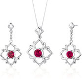 Floral Design Round Cut Sterling Silver Gemstone Pendant Earrings Set