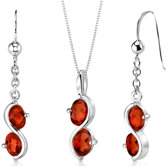 2 Stone Oval Shape Sterling Silver Gemstone Pendant Earrings Set