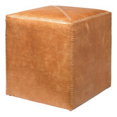 Buff Leather Cube Ottoman