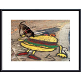 Dog and Hamburger Metal Framed Art Print