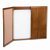 Wood Conference Room Cabinet, Dry Erase/Cork Boards, 48 x 5 x 48, Med Oak