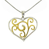 Sterling Silver and Gold Plated Diamond Accent Swirl Heart Necklace