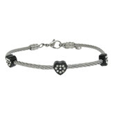 Two-Tone Twisted Wire Crystal Heart Bracelet