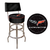 Corvette C6 Padded Bar Stool with Back in Black on Black