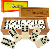 Premium Set of 28 Double Six Dominoes with Wood Case