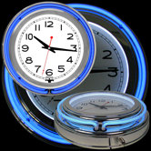 14" Double Ring Neon Clock Blue Outer and White Inner