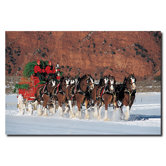 Clydesdales in Snow with Carriage and Christmas Tree Canvas Art