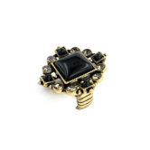 Goldtone Black Cabochon and Crystal Stretch Ring