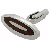 Stainless Steel and Wood Inlay Oval Cufflinks