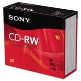 CD-RW Discs, 700MB/80min, 4x, with Jewel Cases, Silver, 10/Pack