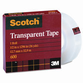 Transparent Glossy Tape, 1/2" x 36 Yards, 1" Core, Clear, Six per Box