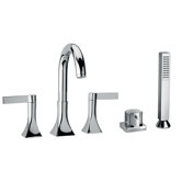 J17 Bath Series Two Blade Handle Roman Tub Faucet and Hand Shower with Goose Neck Spout
