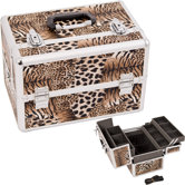 Leopard Pattern Professional Cosmetic Makeup Train Case with Brush Holder