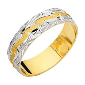14k Two-tone Gold Ladies Mountain Edge Design Easy Fit Wedding Band