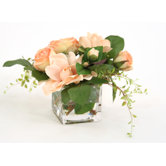 Silk Roses and Gardenias in Cube Vase
