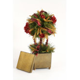 Holiday Artificial Pine Topiary in a Gold Box