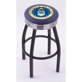 US Military Single Ring Swivel Barstool with Black Base And Solid Weld Chrome Base