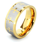 Men's Goldtone Stainless Steel Laser Cross Ring
