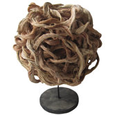 Rattan Ball Statue on Wood Base