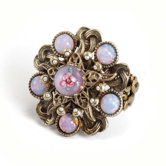 Bohemian Art Glass and Opals Ring