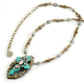 Metal Victorian Turquoise Cross Necklace