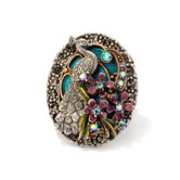Peacock Crystal Floral Ring