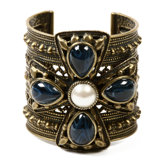 Byzantine Brass Plating Pearl and Glass Cuff