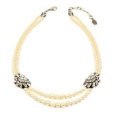 Pearl and Crystal Brass Plated Two Row Necklace